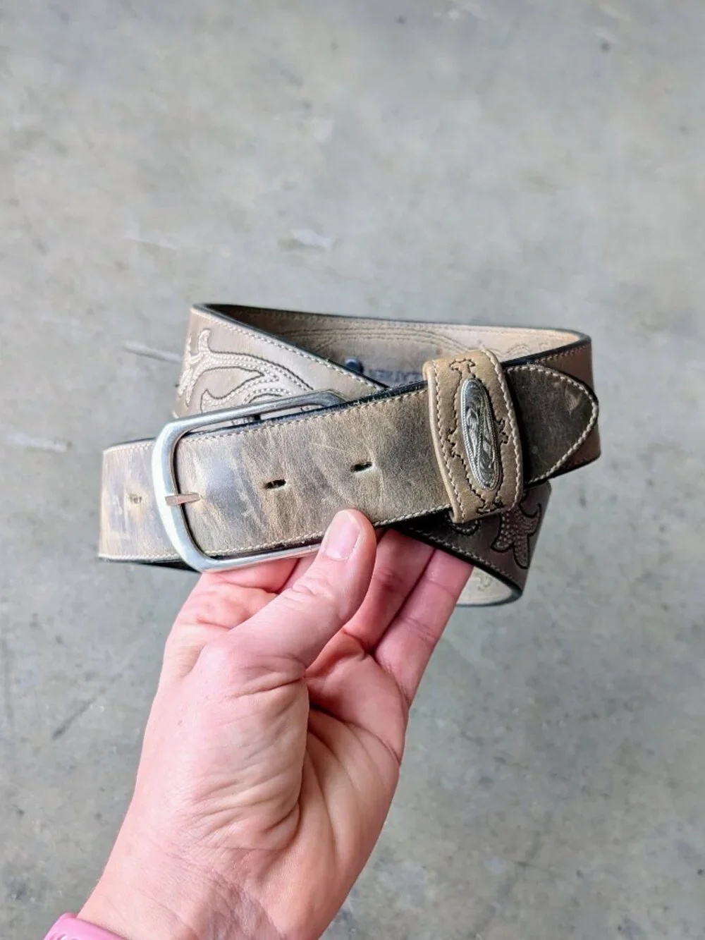 Larry Mahan Western Rodeo Cowboy Ranch Wear Brown Leather Belt size 32